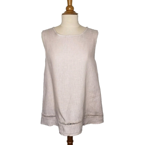 Francesca Bettini A-line Linen Tank Top S Lace Back Yoke Open Work Lace Key Hole - Picture 1 of 11